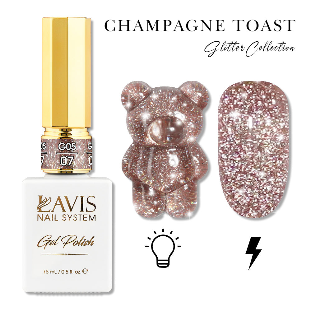 LAVIS Glitter G05 - 07 - Gel Polish 0.5oz - Champagne Toast Glitter Collection
