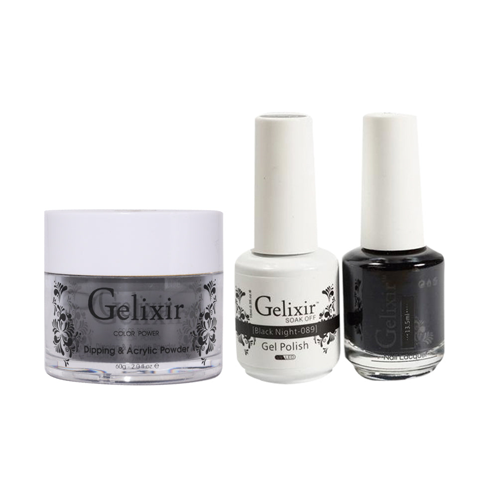 Gelixir 3 in 1 - 089 Black Night - Acrylic & Dip Powder, Gel & Lacquer