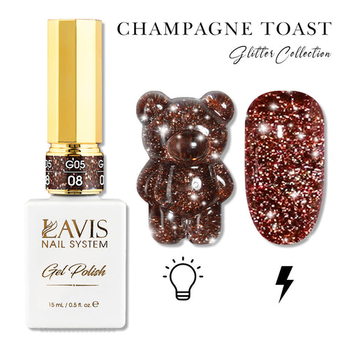 LAVIS Glitter G05 - 08 - Gel Polish 0.5oz - Champagne Toast Glitter Collection