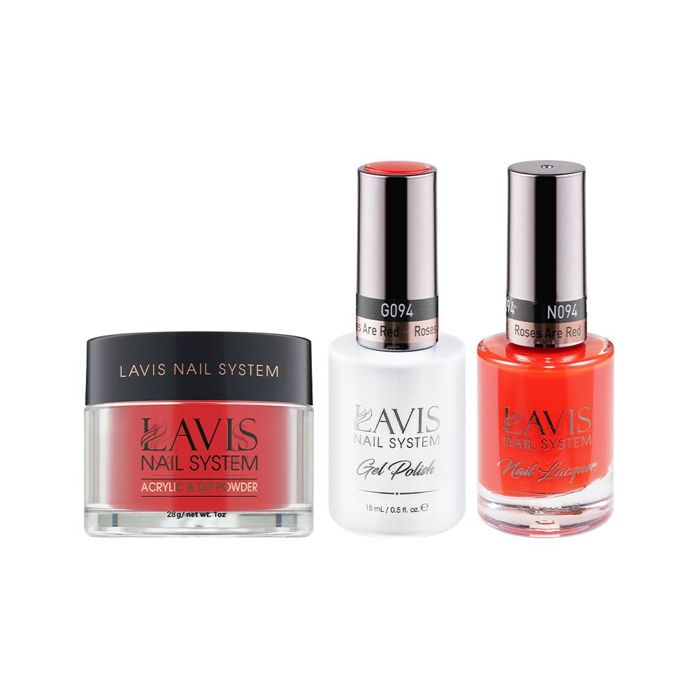 LAVIS 3 in 1 - 094 Roses Are Red - Acrylic & Dip Powder (1oz), Gel & Lacquer