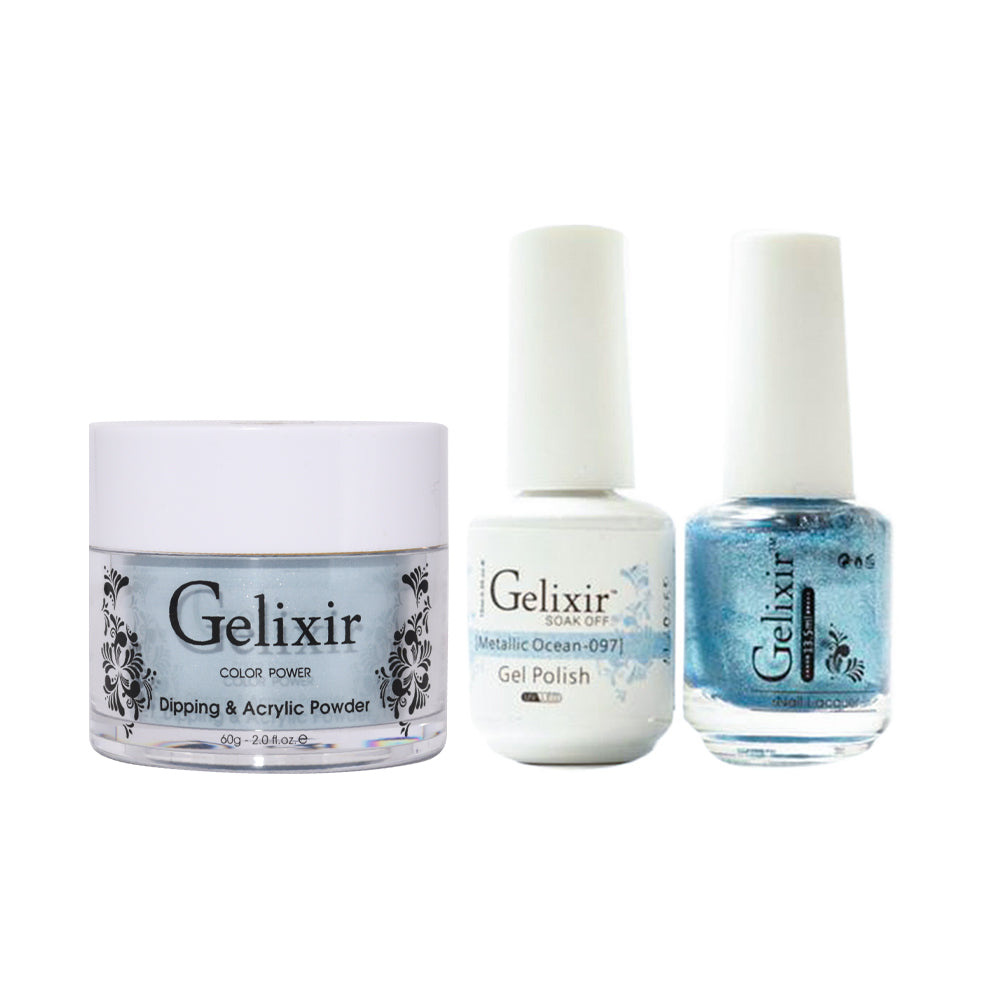 Gelixir 3 in 1 - 097 Metallic Ocean - Acrylic & Dip Powder, Gel & Lacquer