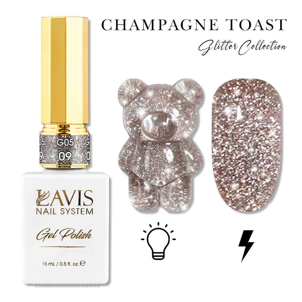 LAVIS Glitter G05 - 09 - Gel Polish 0.5oz - Champagne Toast Glitter Collection