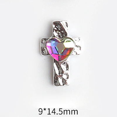 LX2 #032-040 2PCS Heart Cross Silver Charm