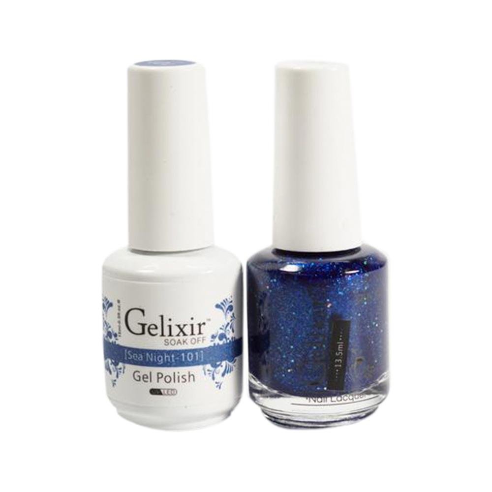  Gelixir Gel Nail Polish Duo - 101 Glitter Blue Colors - Sea Night by Gelixir sold by DTK Nail Supply