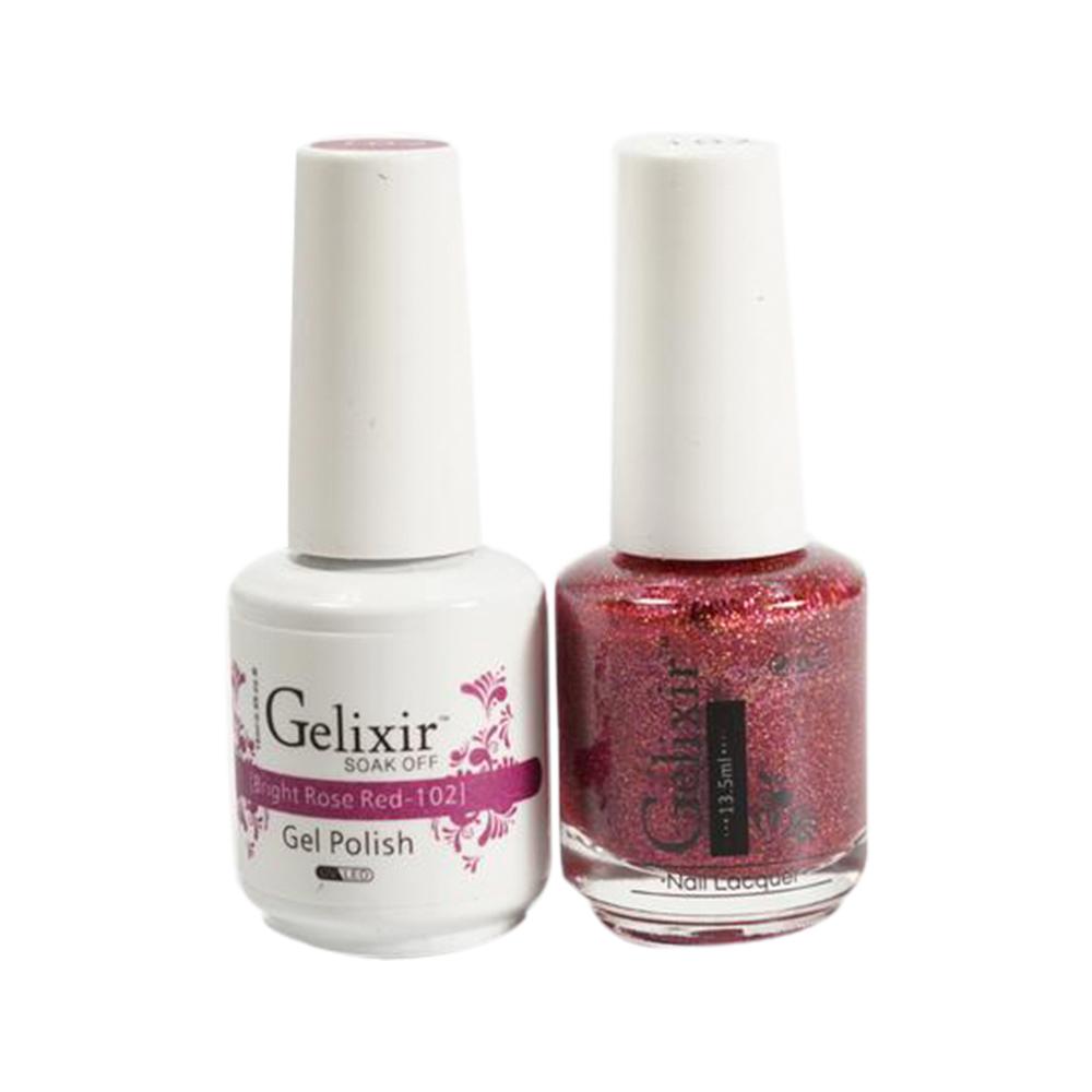  Gelixir Gel Nail Polish Duo - 102 Glitter Pink Colors - Bright Rose Red by Gelixir sold by DTK Nail Supply
