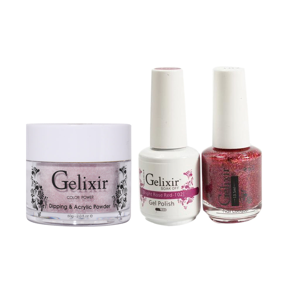 Gelixir 3 in 1 - 102 Bright Rose Red - Acrylic & Dip Powder, Gel & Lacquer