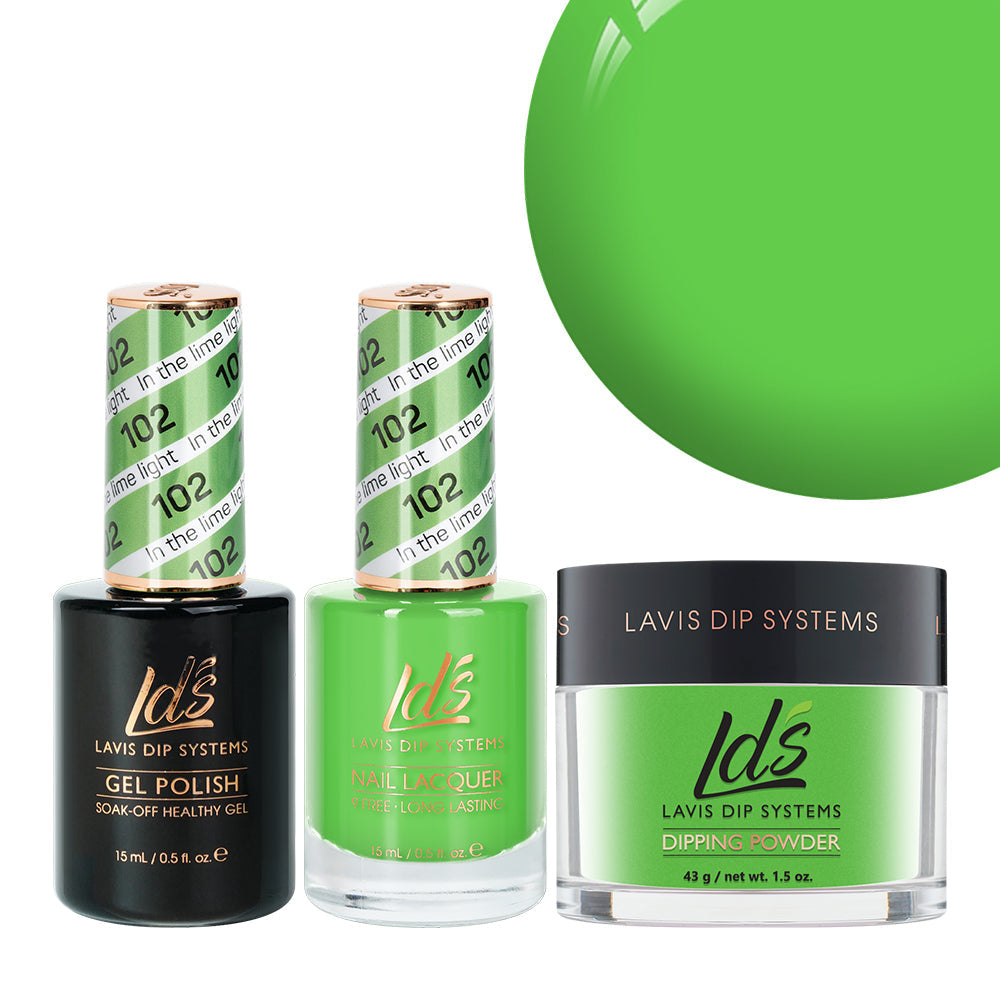 LDS 3 in 1 - 102 In The Lime Light - Dip (1.5oz), Gel & Lacquer Matching