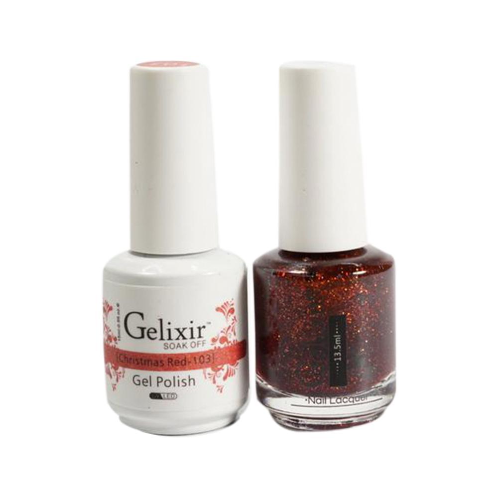  Gelixir Gel Nail Polish Duo - 103 Glitter Orange Colors - Christmas Red by Gelixir sold by DTK Nail Supply