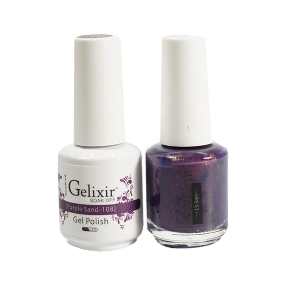  Gelixir Gel Nail Polish Duo - 108 Glitter Purple Colors - Purple Sand by Gelixir sold by DTK Nail Supply