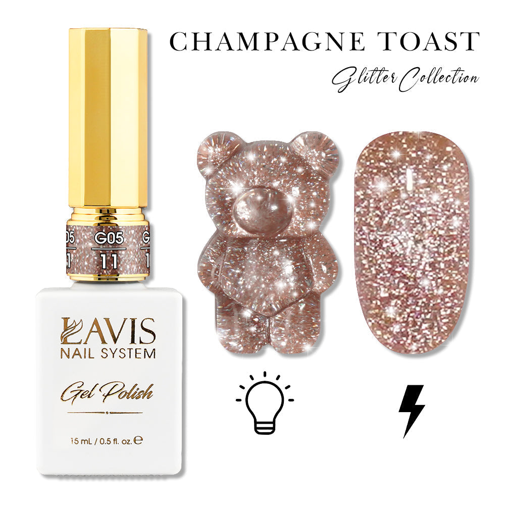 LAVIS Glitter G05 - 11 - Gel Polish 0.5oz - Champagne Toast Glitter Collection