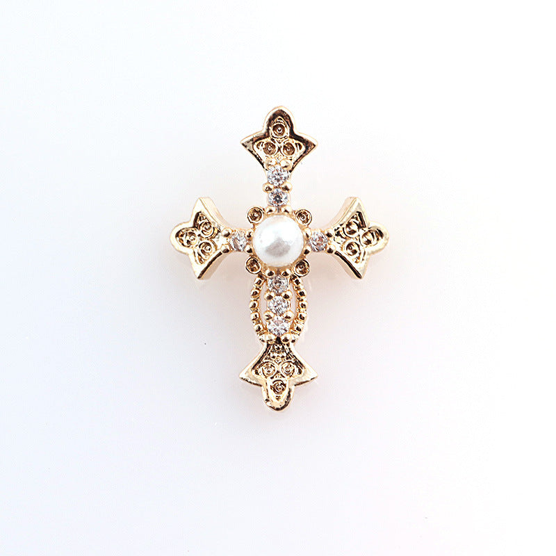 LX2 #511 2PCS Regal Gold Pearl Cross Nail Charm