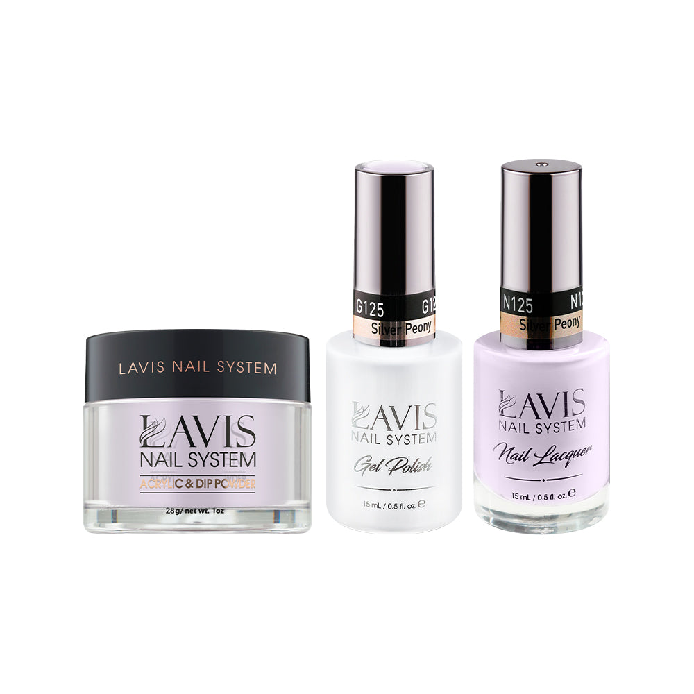 LAVIS 3 in 1 - 125 Silver Peony - Acrylic & Dip Powder (1oz), Gel & Lacquer