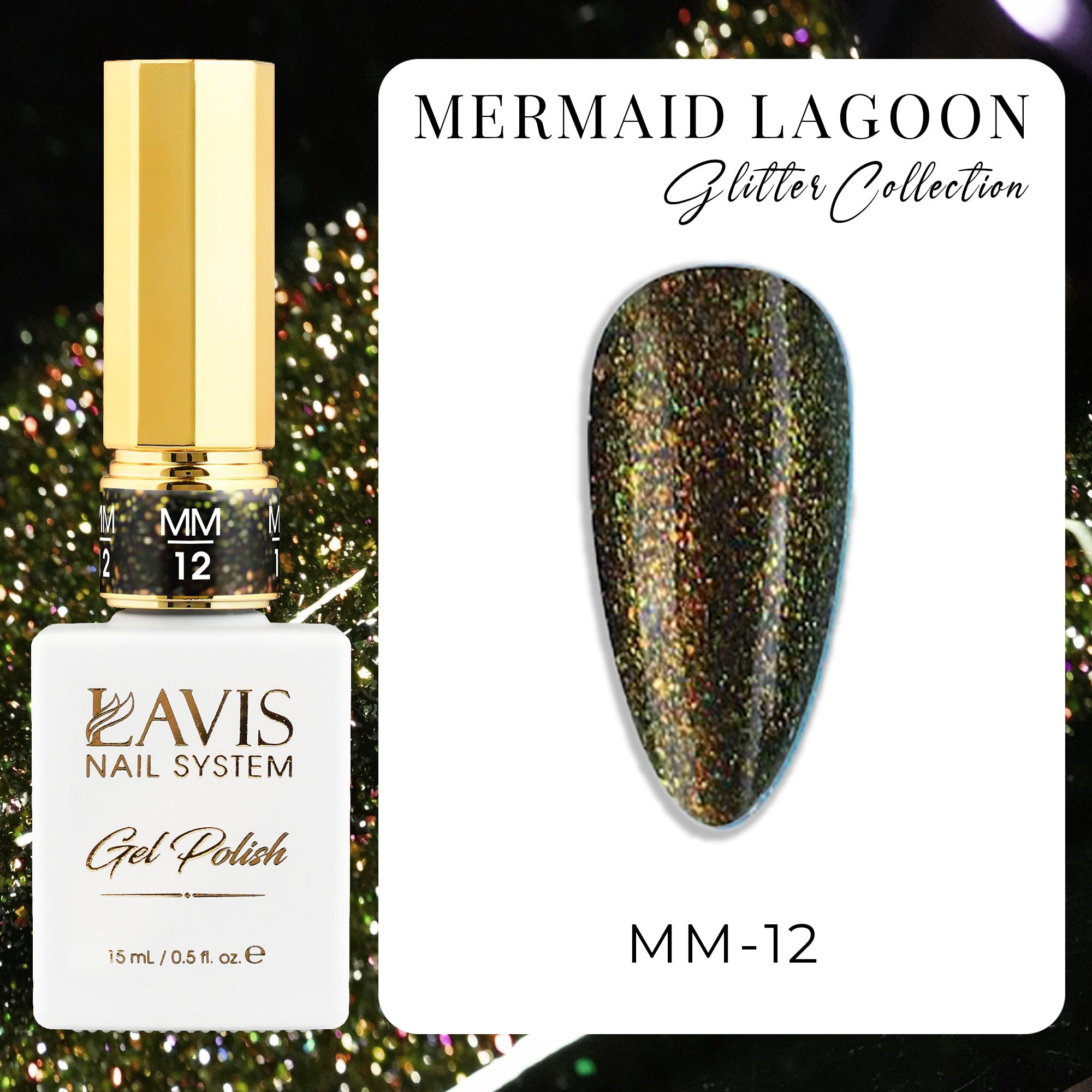 LAVIS MM12 - Gel Polish 0.5oz - Mermaid Lagoon Glitter Collection