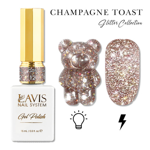 LAVIS Glitter G05 - 12 - Gel Polish 0.5oz - Champagne Toast Glitter Collection