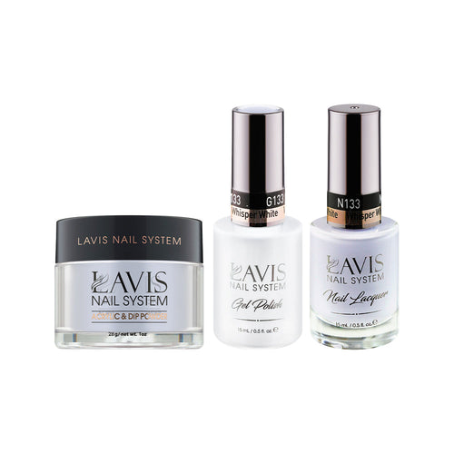 LAVIS 3 in 1 - 133 Whisper White - Acrylic & Dip Powder (1oz), Gel & Lacquer