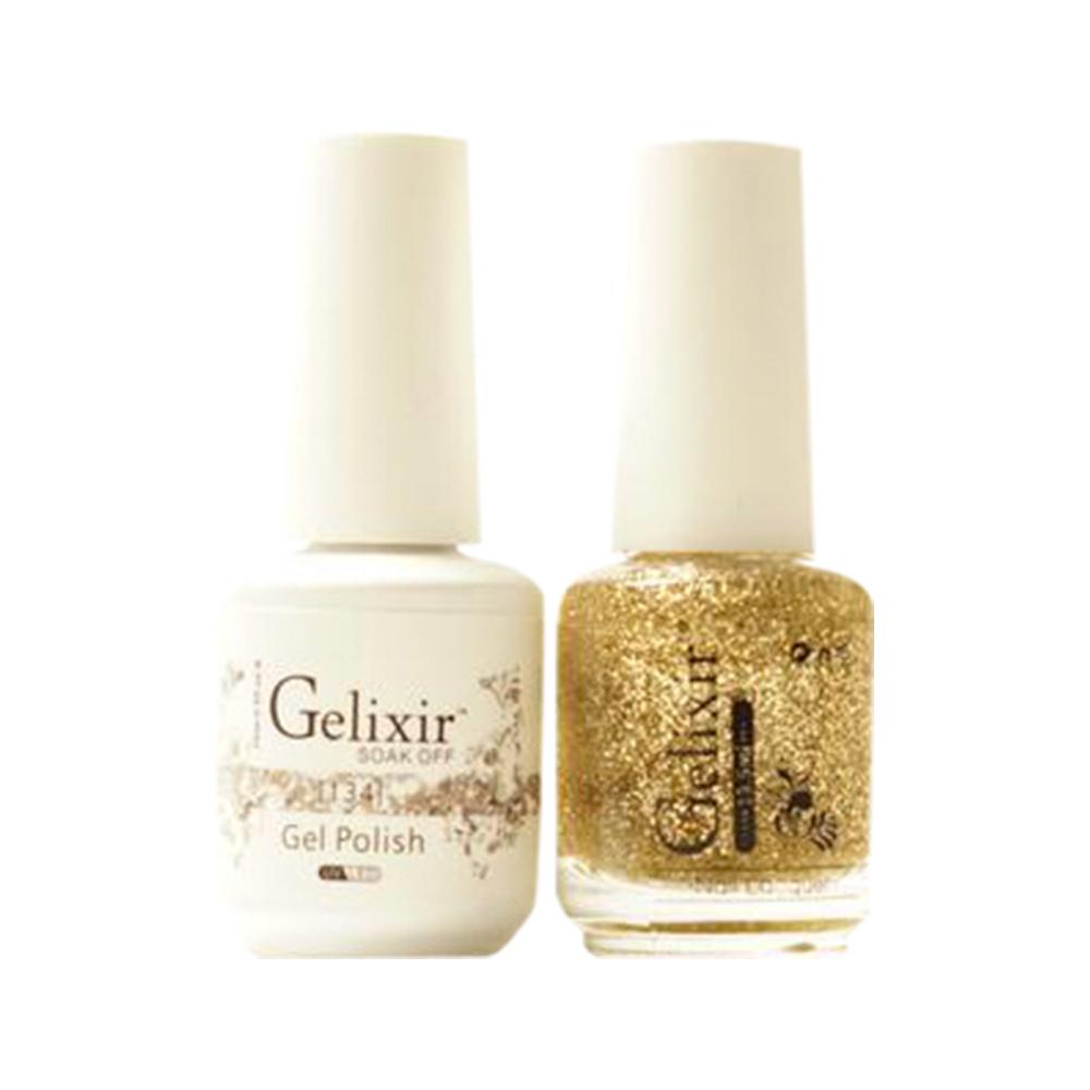  Gelixir Gel Nail Polish Duo - 134 Gold Glitter Colors by Gelixir sold by DTK Nail Supply