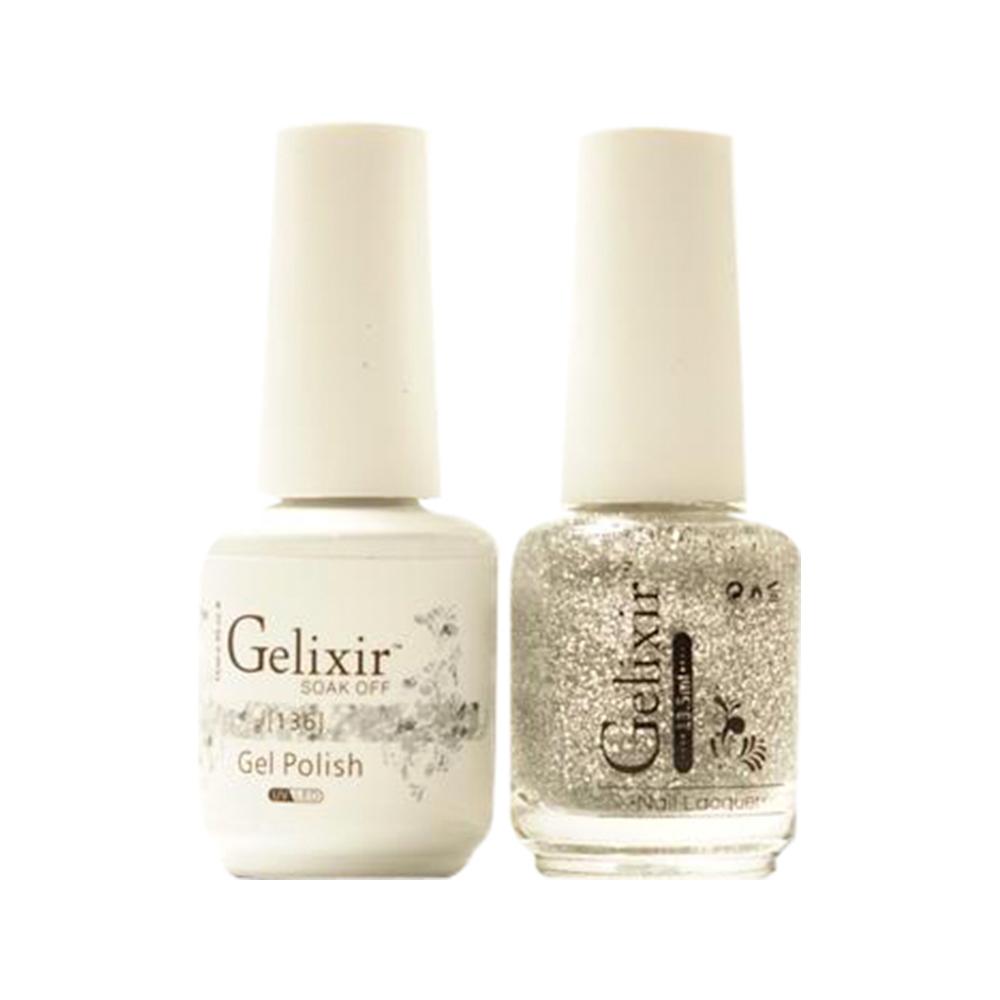  Gelixir Gel Nail Polish Duo - 136 Silver Glitter Colors by Gelixir sold by DTK Nail Supply