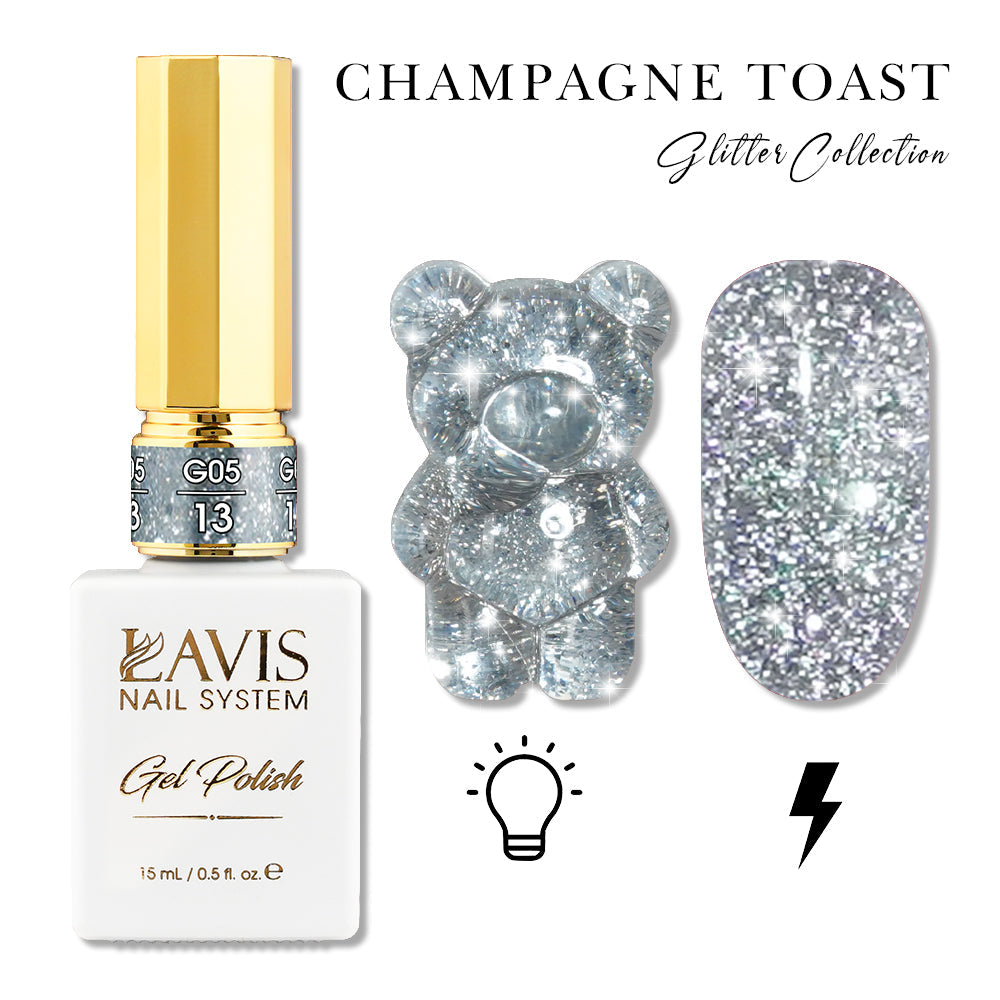 LAVIS Glitter G05 - 13 - Gel Polish 0.5oz - Champagne Toast Glitter Collection