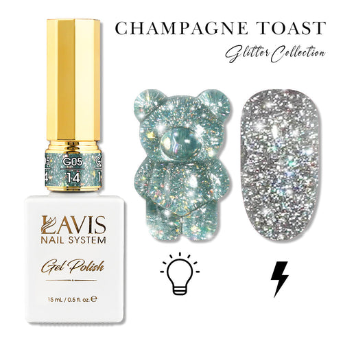 LAVIS Glitter G05 - 14 - Gel Polish 0.5oz - Champagne Toast Glitter Collection