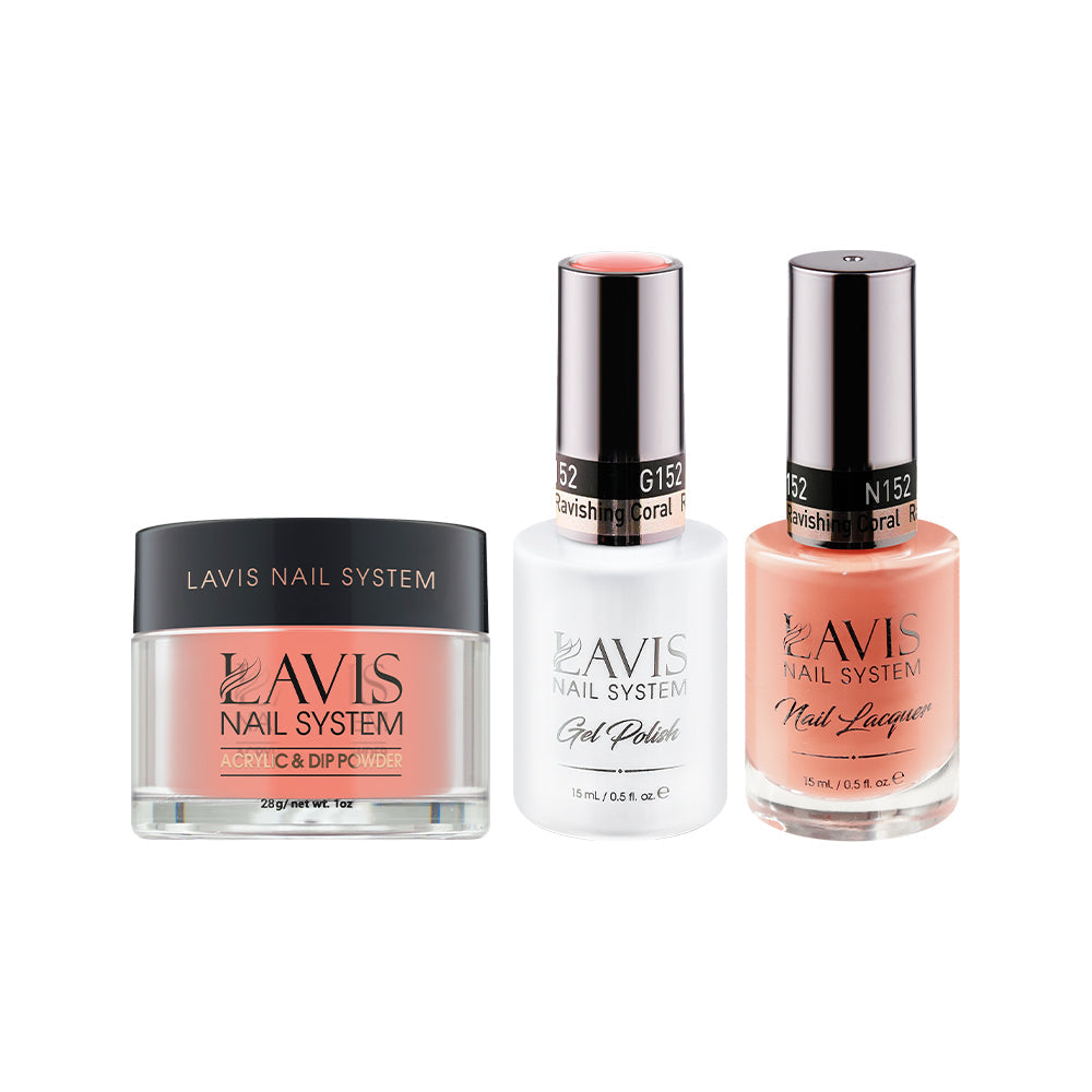 LAVIS 3 in 1 - 152 Ravishing Coral - Acrylic & Dip Powder (1oz), Gel & Lacquer