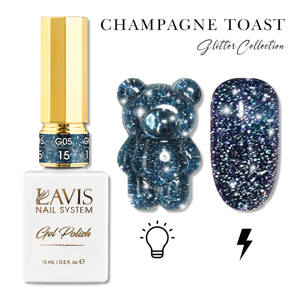 LAVIS Glitter G05 - 15 - Gel Polish 0.5oz - Champagne Toast Glitter Collection