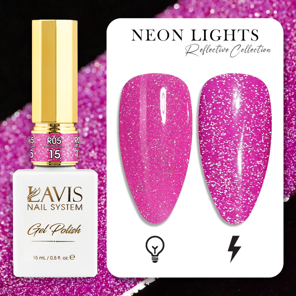 LAVIS Reflective R05 - 15 - Gel Polish 0.5 oz - Neon Lights Reflective Collection