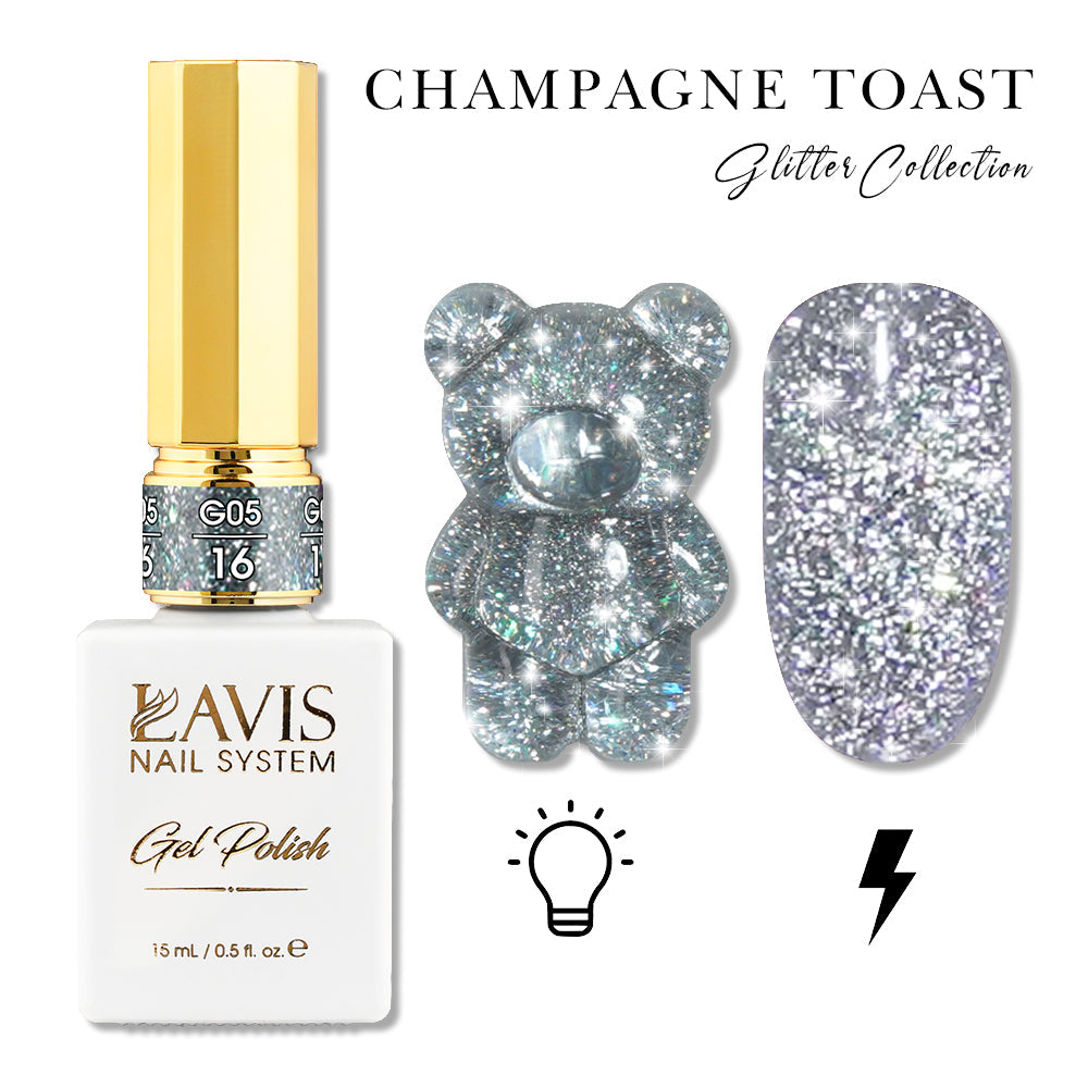 LAVIS Glitter G05 - 16 - Gel Polish 0.5oz - Champagne Toast Glitter Collection