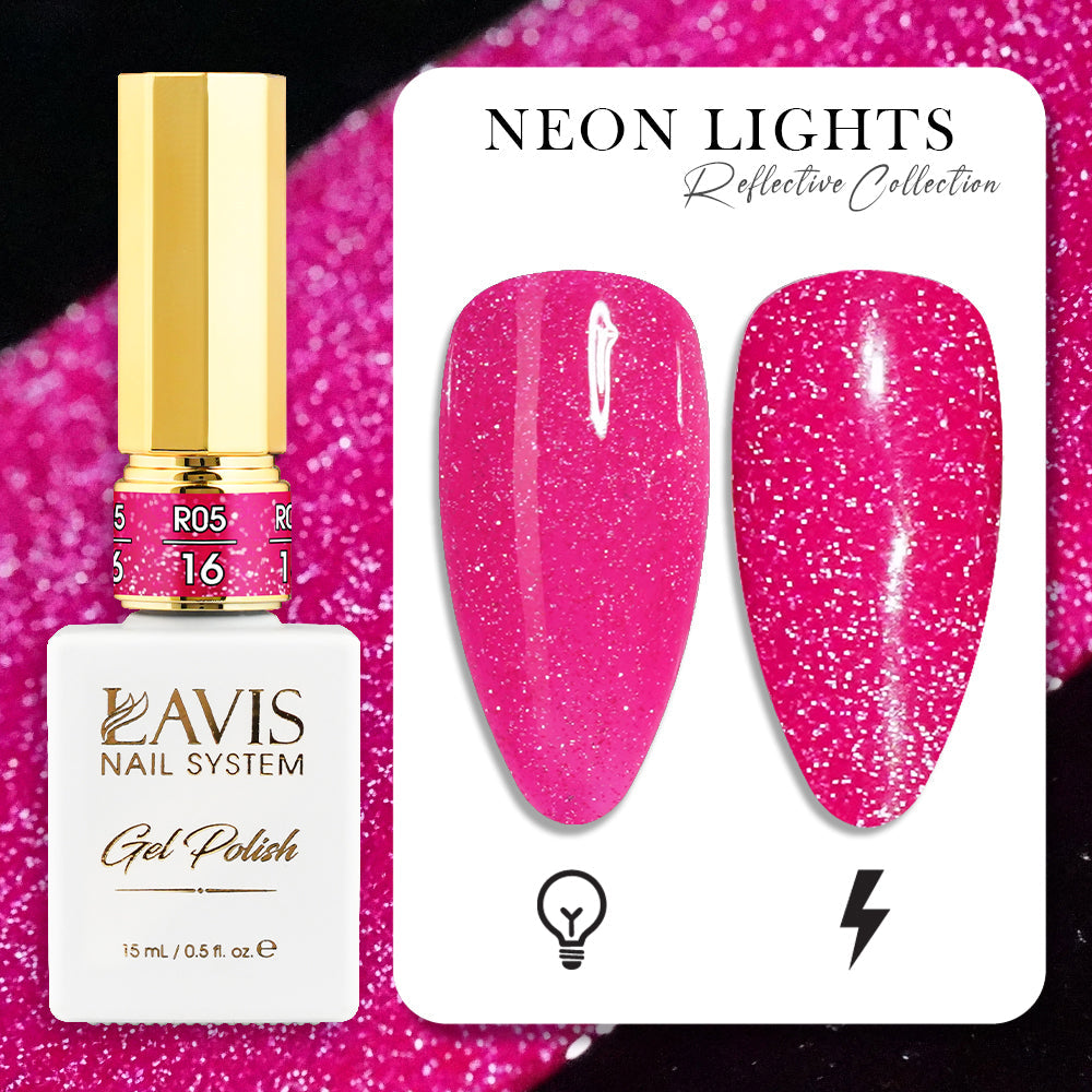 LAVIS Reflective R05 - 16 - Gel Polish 0.5 oz - Neon Lights Reflective Collection