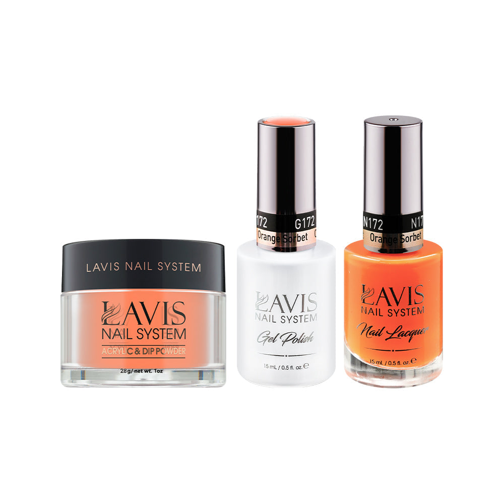 LAVIS 3 in 1 - 172 Orange Sorbet - Acrylic & Dip Powder (1oz), Gel & Lacquer