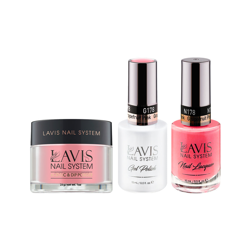 LAVIS 3 in 1 - 178 Grapefruit Pink - Acrylic & Dip Powder (1oz), Gel & Lacquer