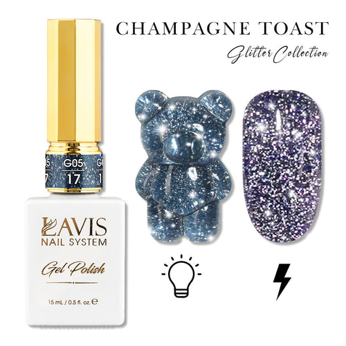 LAVIS Glitter G05 - 17 - Gel Polish 0.5oz - Champagne Toast Glitter Collection
