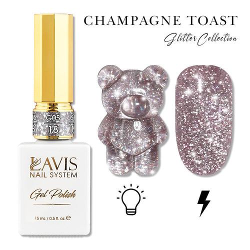LAVIS Glitter G05 - 18 - Gel Polish 0.5oz - Champagne Toast Glitter Collection