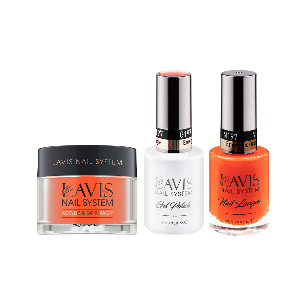 LAVIS 3 in 1 - 197 Energetic Orange - Acrylic & Dip Powder (1oz), Gel & Lacquer