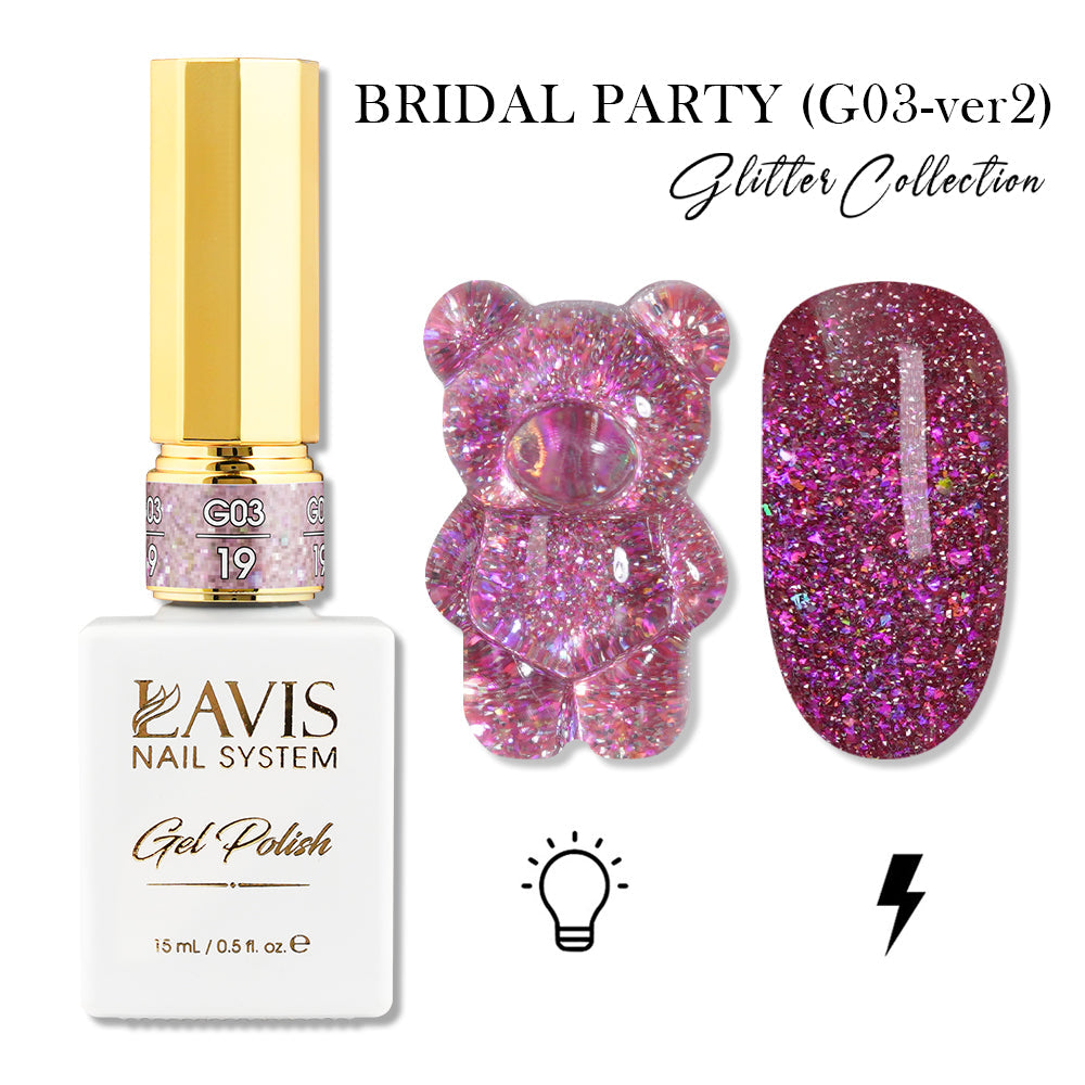 LAVIS 19 (G03-ver2) - Gel Polish 0.5 oz - Bridal Party Glitter Collection