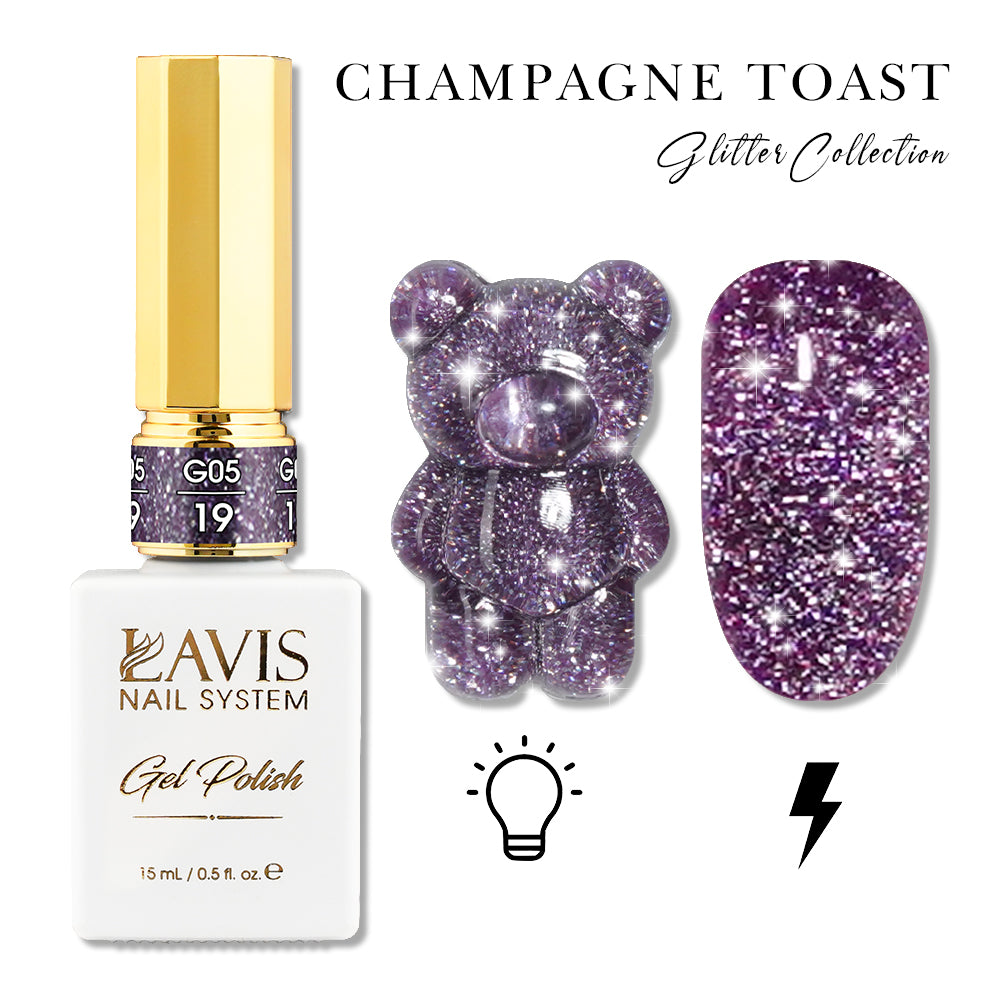 LAVIS Glitter G05 - 19 - Gel Polish 0.5oz - Champagne Toast Glitter Collection