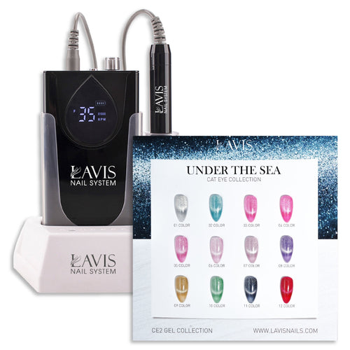 1 Lavis Nail Drill Black & 1 Set Under The Sea Cat Eye Collection (12 colors)