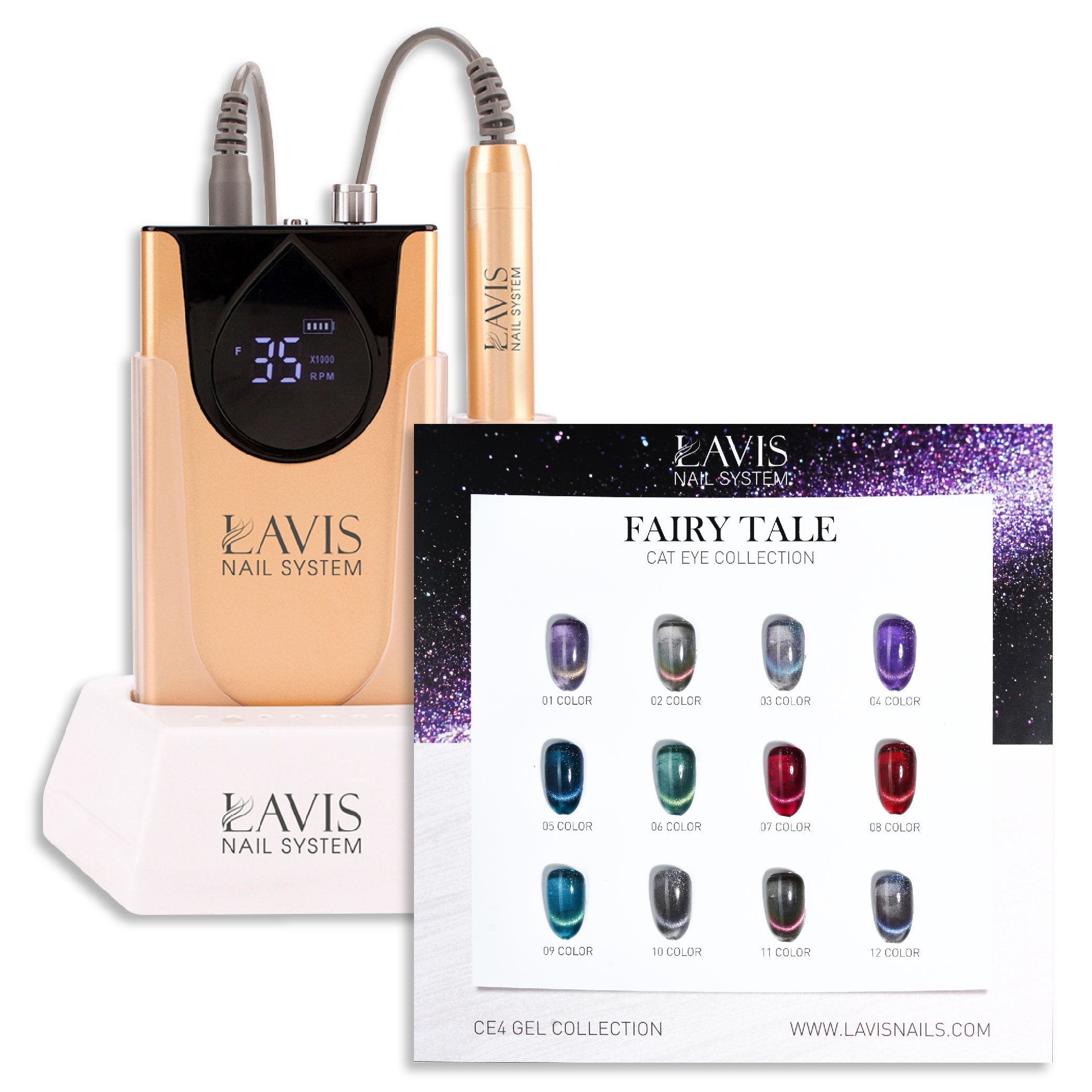 1 Lavis Nail Drill Gold & 1 Set Fairy Tale Cat Eye Collection (12 colors)