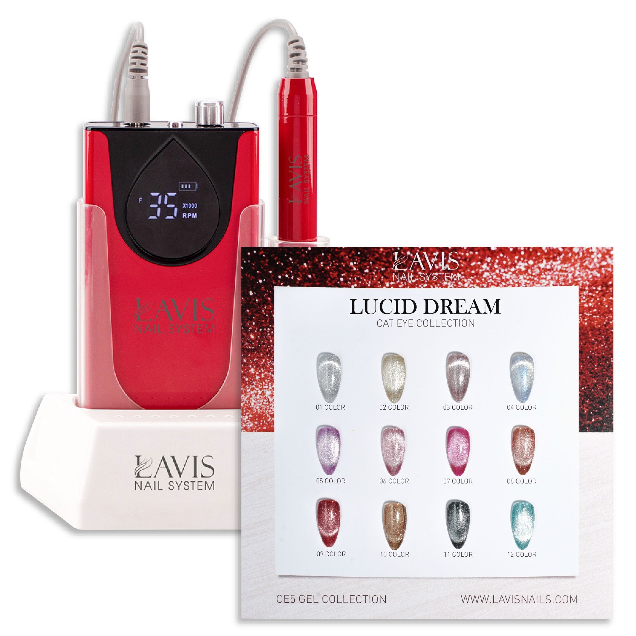 1 Lavis Nail Drill Red & 1 Set Lucid Dream Cat Eye Collection (12 colors)