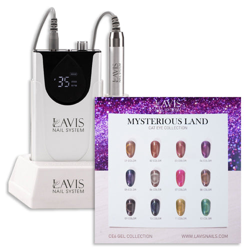 1 Lavis Nail Drill Silver & 1 Set Mysterious Land Cat Eye Collection (12 colors)
