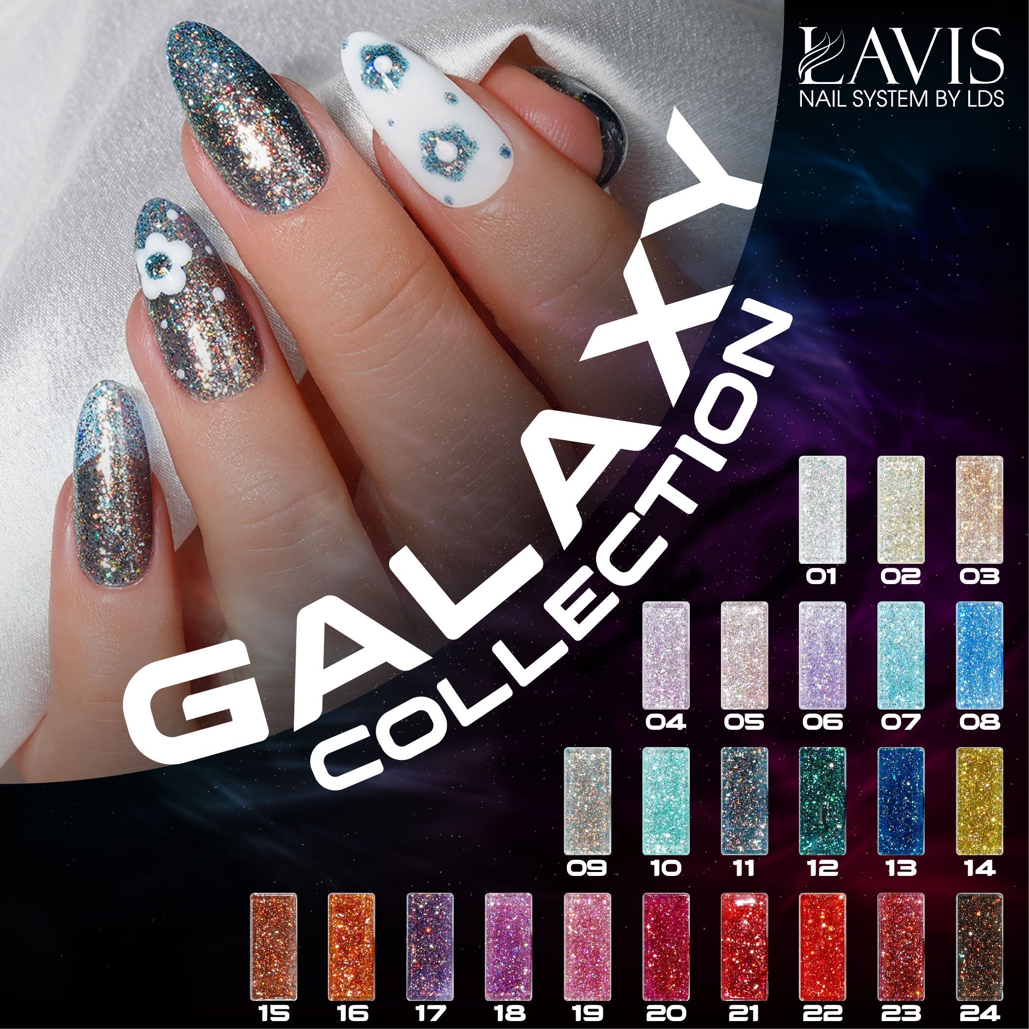 LAVIS Glitter G01 - 12 - Gel Polish 0.5 oz - Galaxy Collection