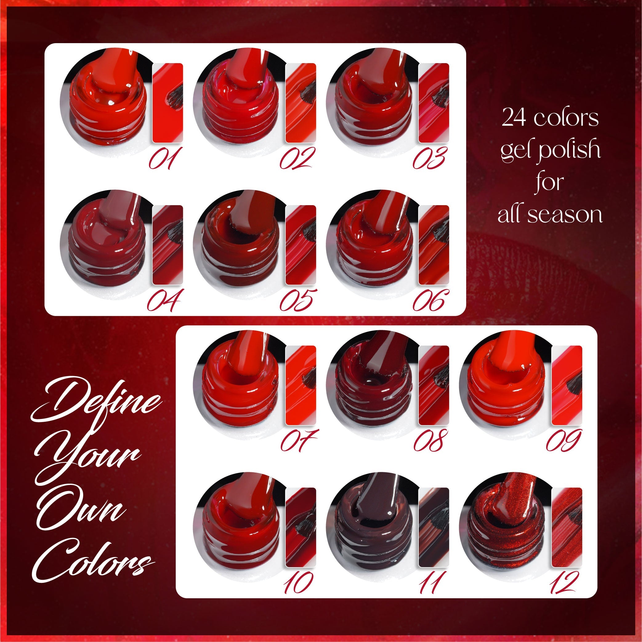 LAVIS C02 - Set 24 Colors - Gel Polish 0.5 oz - Scarlet Bloom Collection V2