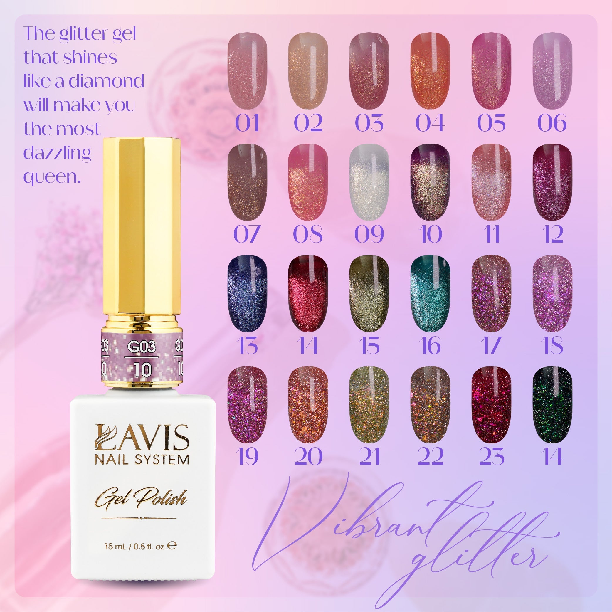 LAVIS 12 (G03-ver2) - Gel Polish 0.5 oz - Bridal Party Glitter Collection