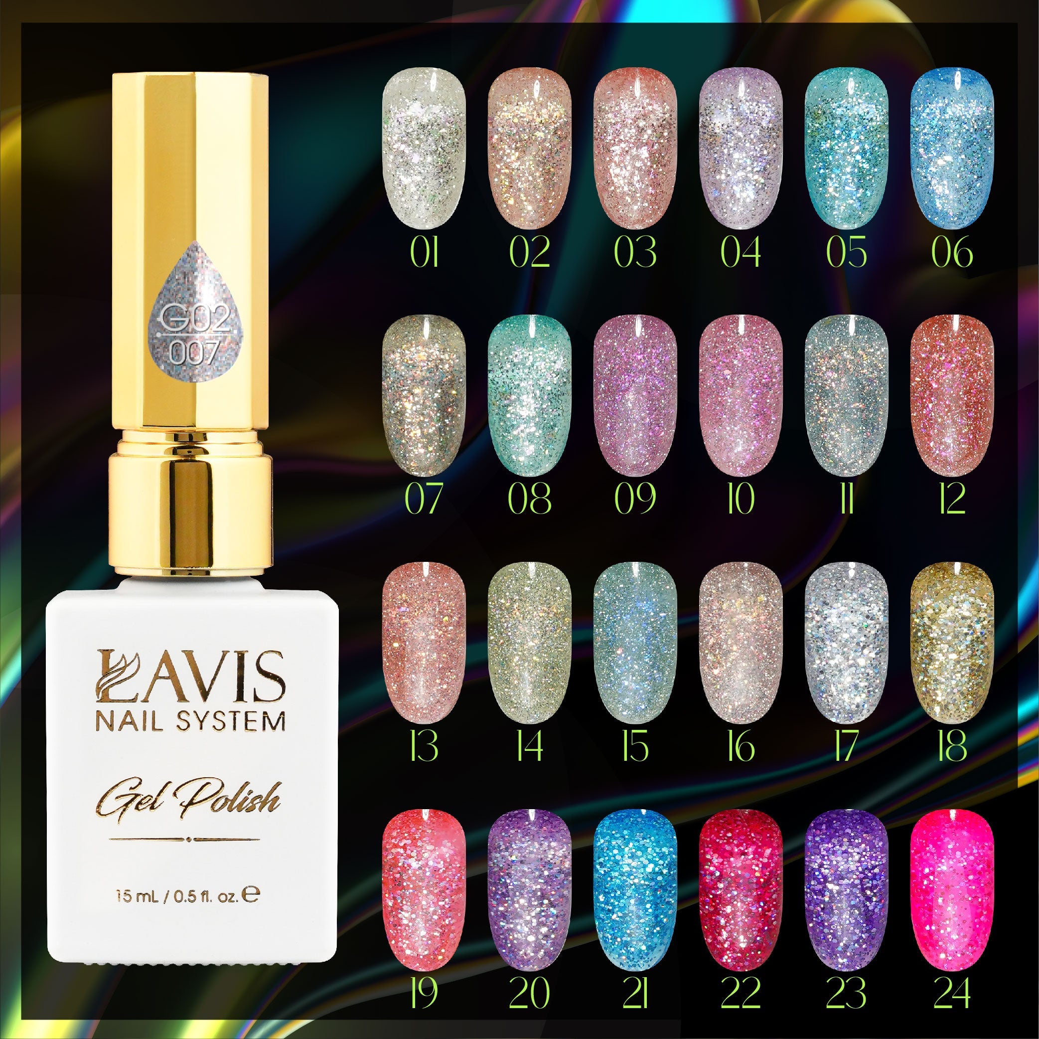 LAVIS Glitter G02 - 07 - Gel Polish 0.5 oz - Pillow Talk Collection