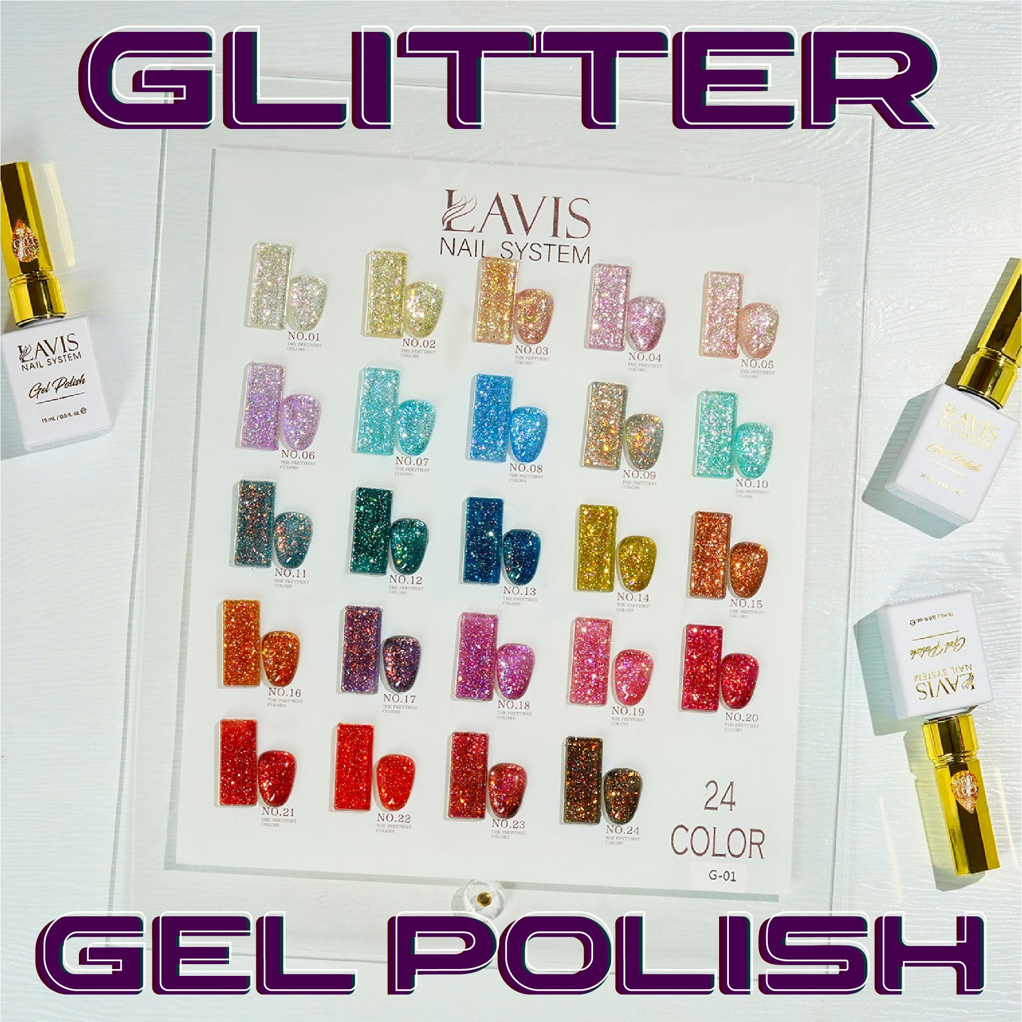 LAVIS Glitter G01 - 08 - Gel Polish 0.5 oz - Galaxy Collection