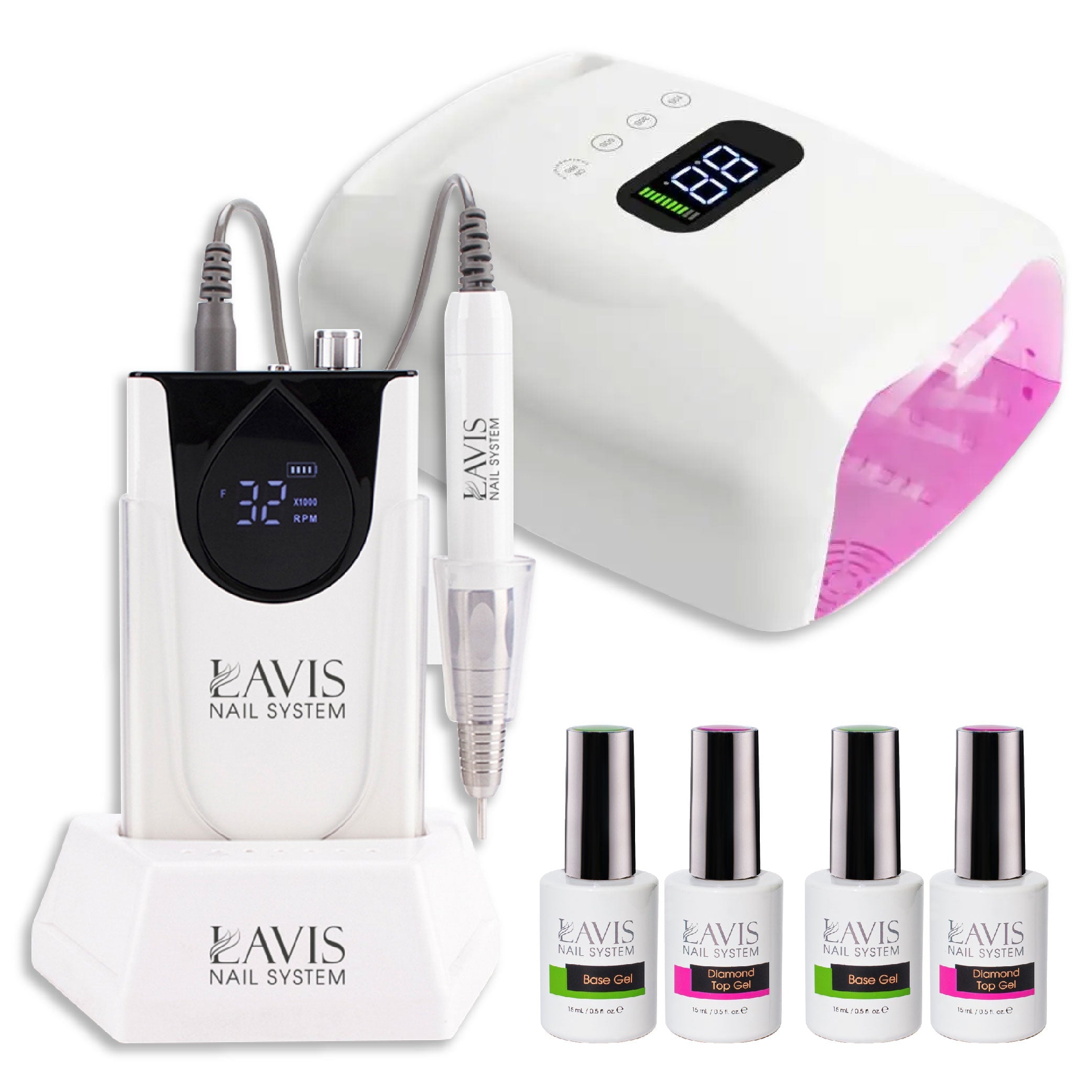 1 Lavis Nail Drill & 1 Lamp Rechargeable Cordless LED/UV Nail Lamps 96W - White