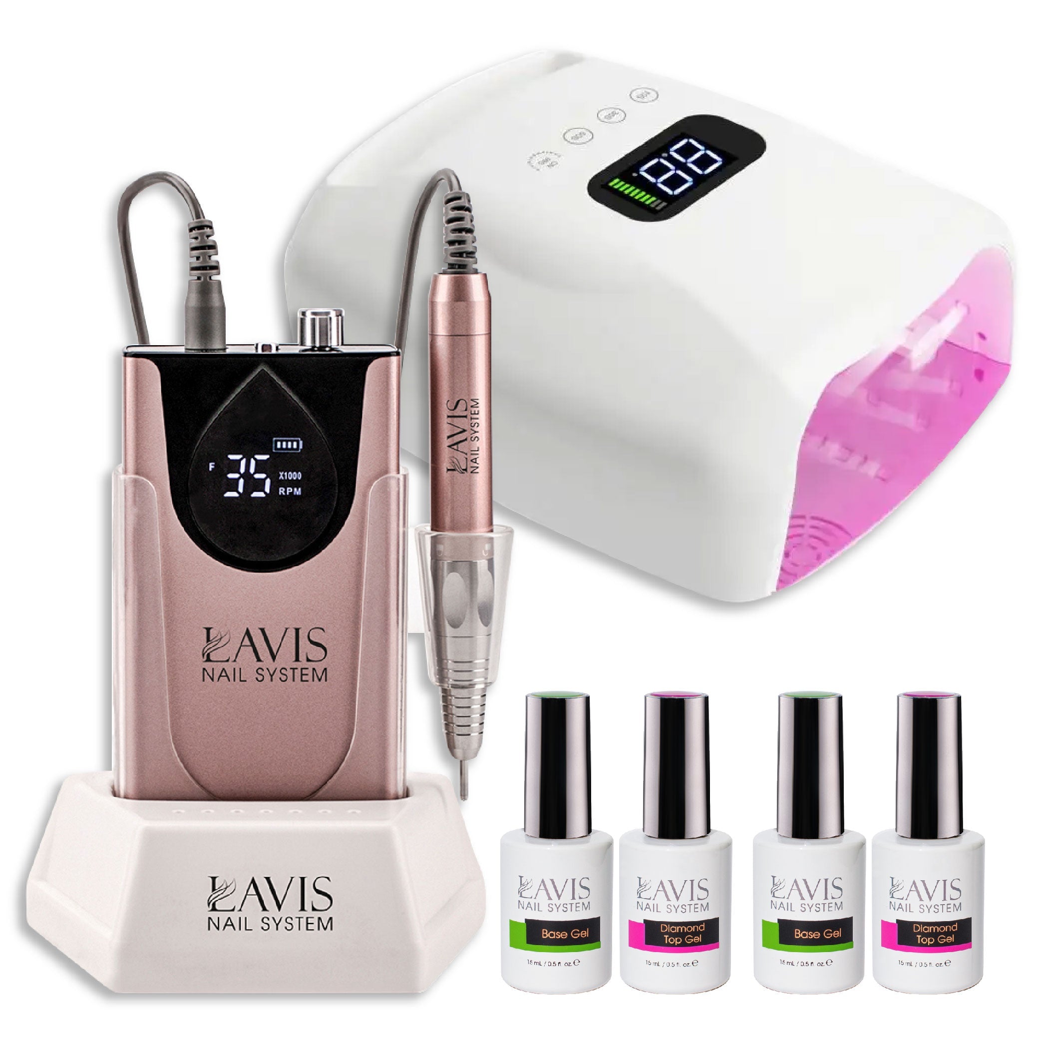 1 Lavis Nail Drill & 1 Lamp Rechargeable Cordless LED/UV Nail Lamps 96W - Rose Gold