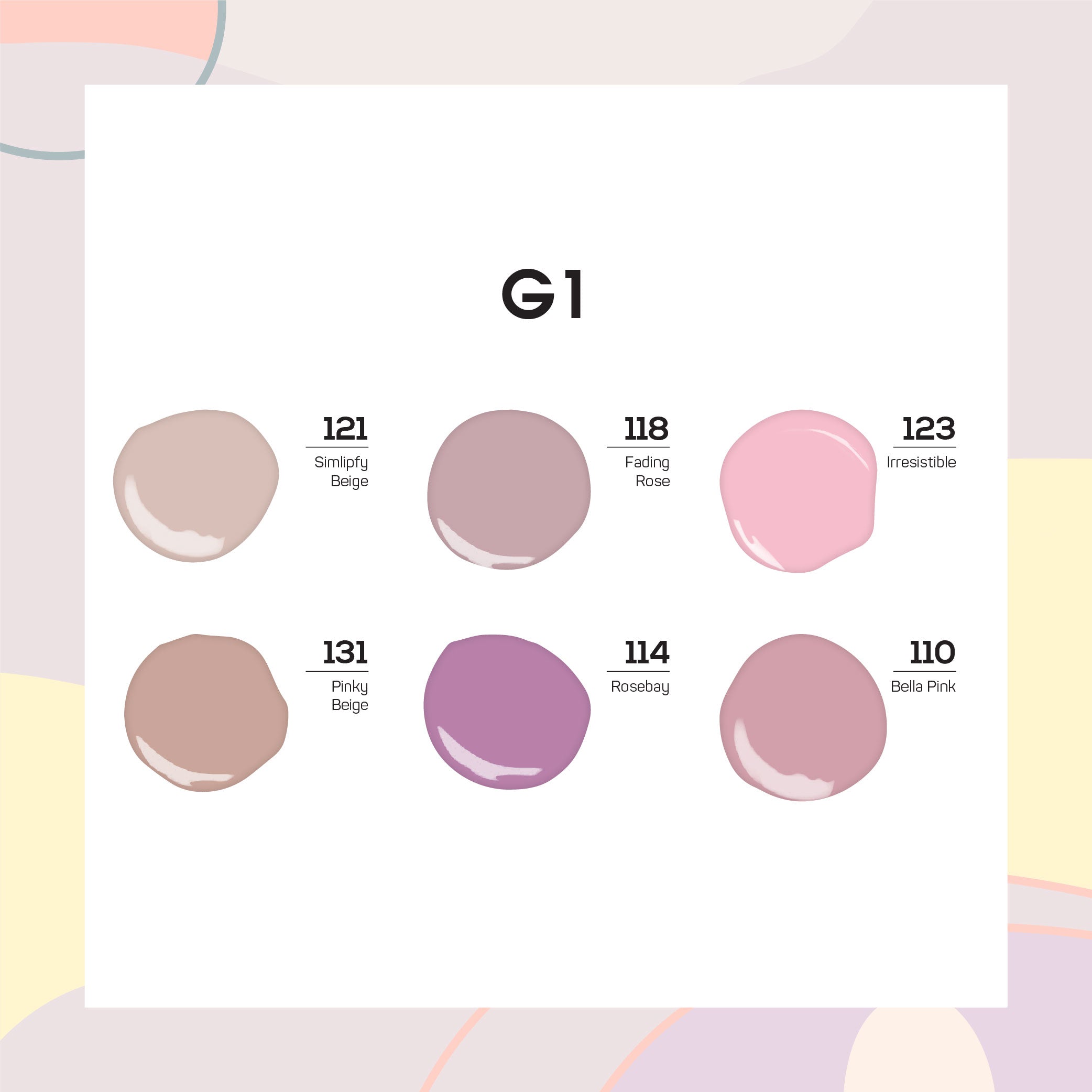 Lavis Nude Pastel 2022 Collection Gel Set 1: 6 Gel Polishes, 1 Base Gel, 1 Top Gel, 1 Protein Bond & Primer - 121; 118; 123; 131; 114; 110