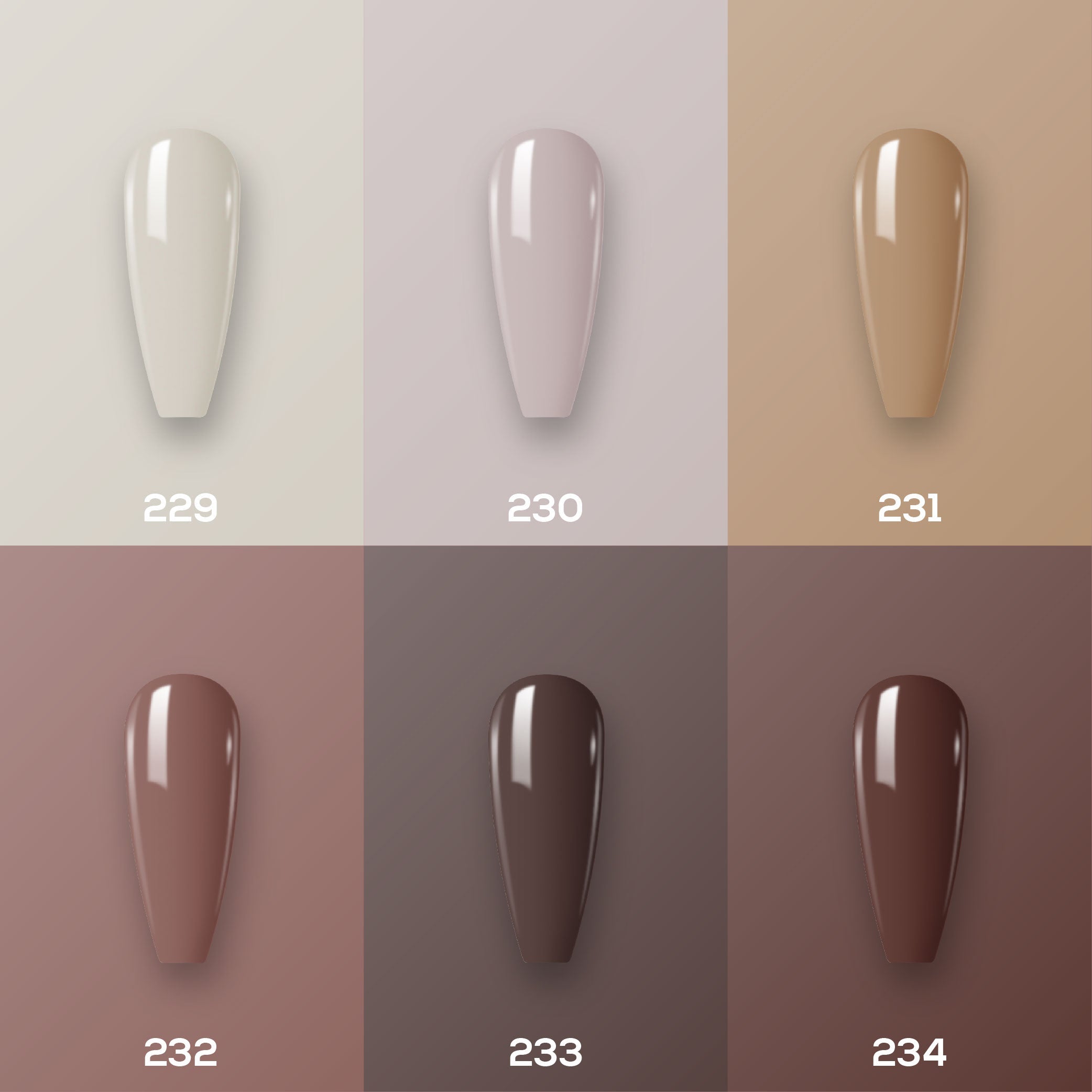 Lavis Nude Pastel 2022 Collection Gel Set 10: 6 Gel Polishes, 1 Base Gel, 1 Top Gel, 1 Protein Bond & Primer - 229; 230; 231; 232; 233; 234