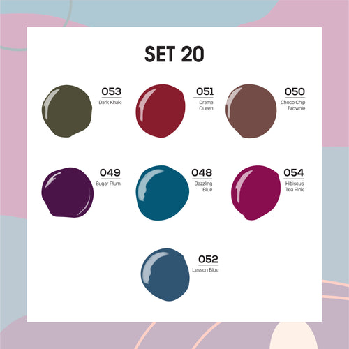 Lavis Holiday Collection: 7 Gel Polishes, 1 Base Gel, 1 Top Gel - Set 20 - 053, 051, 050, 049, 048, 054, 052 + BT