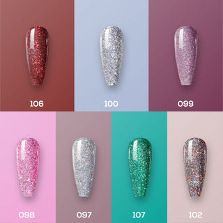Lavis Holiday Collection: 7 Gel Polishes, 1 Base Gel, 1 Top Gel - Set 21 - 106, 100, 099, 098, 097, 107, 102 + BT